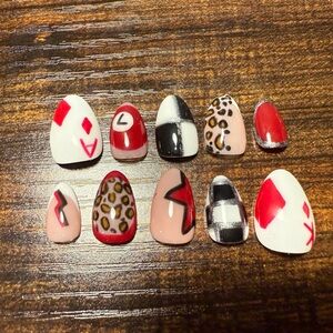 Red and Black Patterned gel x nails